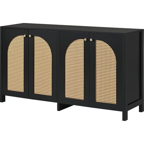 Aparador de 4 puertas de ratán sintético negro 145x40x80 cm HOMVRA (1/5)