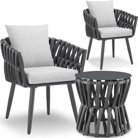 Lot de 3 pièces salon jardin tressé anthracite