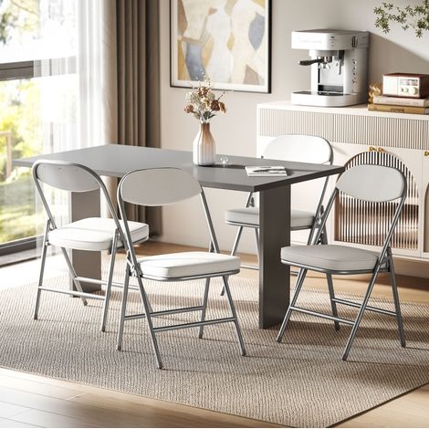 Sillas plegables acolchadas set de 4 poliéster crema OKMYHOME (1/4)