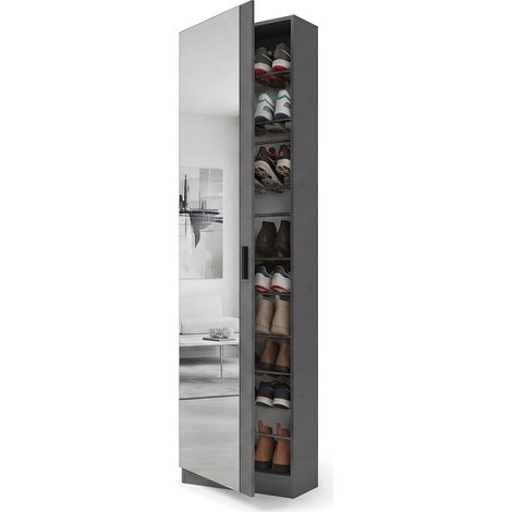 Zapatero alto de 1 puerta con espejo 180x50 cm Roma Gris Grafito (ancho) x 180cm (alto)