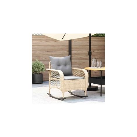 Chaise à bascule de jardin avec coussins beige résine tressée (1/5)