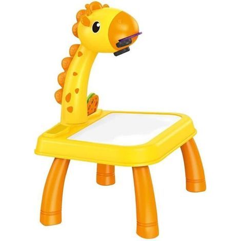 Kinder-Zeichentisch mit Projektor, Giraffenmuster, hellgelb (1/5)