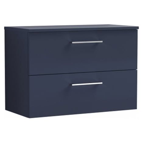 Nuie Arno Wall Hung 2-Drawer Vanity with Worktop 800mm Wide - Midnight Blue (1/4)
