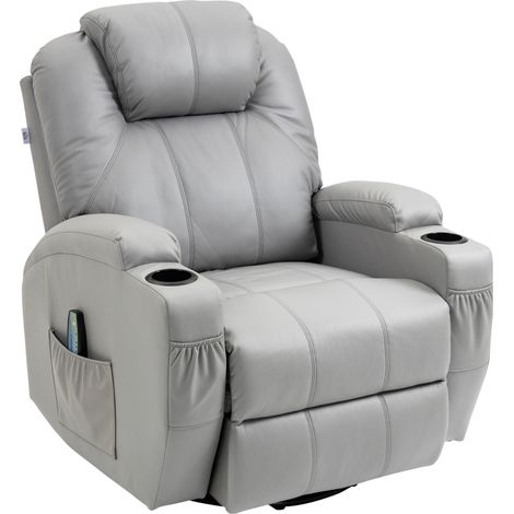 Fauteuil de massage inclinable en simili cuir gris clair avec 8 points de vibration et 5 modes (1/5)