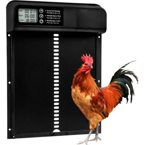 Porte automatique pour poulailler – Minuterie programmable – Écran LED – Technologie anti-pincement – Aluminium résistant – Fonctionne à piles (1/5)