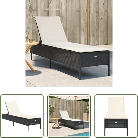 Sonnenliege -  Sonnenliege mit Auflage Schwarz Poly-Rattan (1/5)