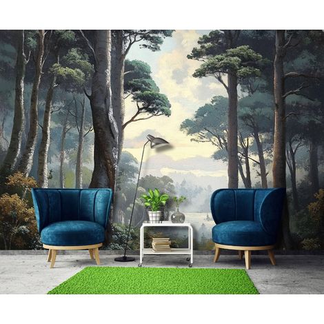Fototapete Wald Bäume Natur Landschaft 3D-Optik, für Wohnzimmer und Schlafzimmer, 150 x 105 cm – Komplettset inkl. Kleister & Anleitung (1/5)