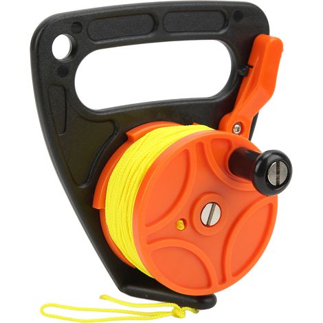 Fil de sécurité pour plongée sous-marine, enrouleur jaune 46 mètres, sans mousqueton, pour spéléo, technique et SMB, livré en boîte carton, roue orange -KZQ (1/2)