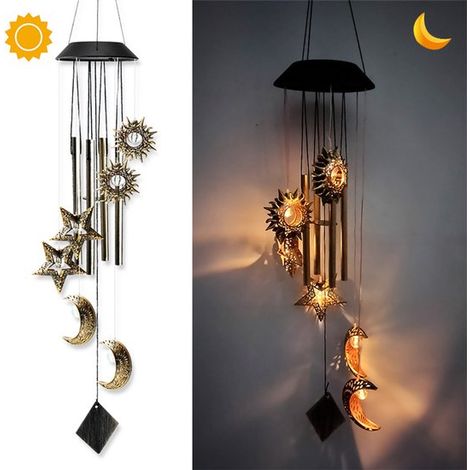 Carillon éolien soleil-lune avec tube rond, motif soleil, lune et étoile (1/5)