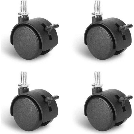 Quatre roulettes pivotantes de 1,5 pouce avec freins de blocage et tiges filetées métriques, adaptées aux tables, tiroirs, supports pour plantes, supports métalliques, paniers à linge, etc. (1/4)