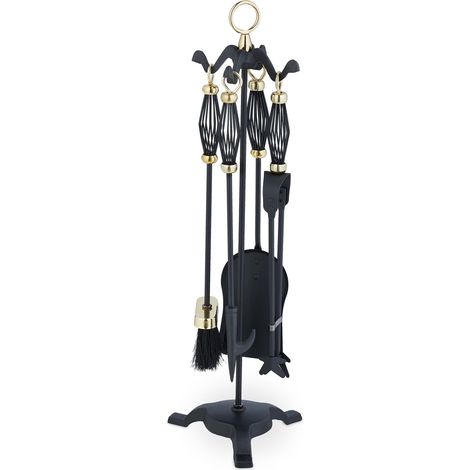Set di 5 pezzi portautensili da caminetto decorativo e pratico con attrezzi in metallo nero 130015097