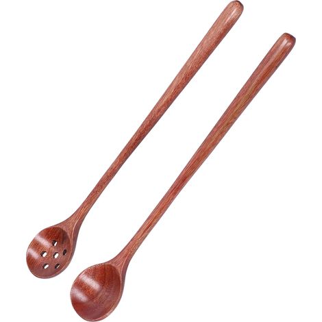 2 Pièces Cuillères en Bois à Manche Long Droit pour Cuisine, Ustensiles pour Bols, Tasses et Assiettes (1/5)