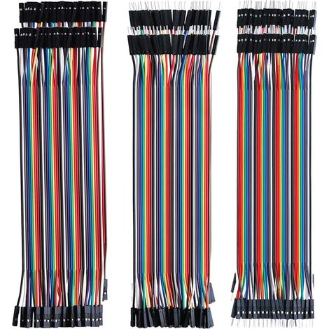 Kit de câbles plats à 6 rangées de câbles de liaison, câble de planche à pain 24AWG 3 en 1 (40 broches mâle à femelle, 40 broches mâle à mâle, 40 broches femelle à femelle), 20 cm (1/5)