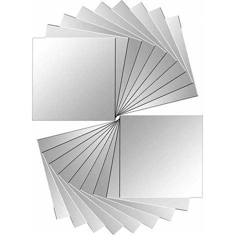 Set mit 18 selbstklebenden Spiegelkacheln zur Wanddekoration, silberfarben, 15 x 15 cm