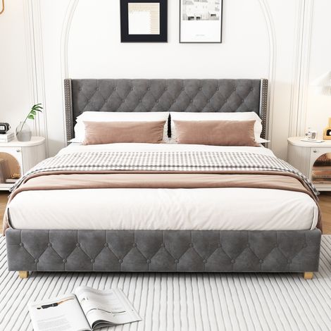 Bett Doppelbett Bettgestell 180x200 Samt Grau OKMYHOME (1/5)