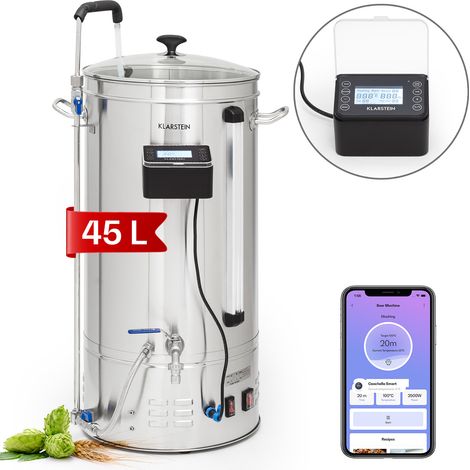 Klarstein Bierbrauset zum Selber Brauen, Edelstahl-Bierbrauset, 45L Bierbrauanlage, Maischekessel Beer Brewing Kit für Anfänger, App-Steuerung, Auto-Modus, Zirkulation Pumpe, 3300W Bier Braukessel
