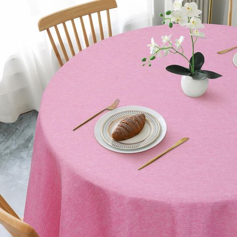 Nappe ronde 140cm, lavable, imperméable, aspect lin, polyester