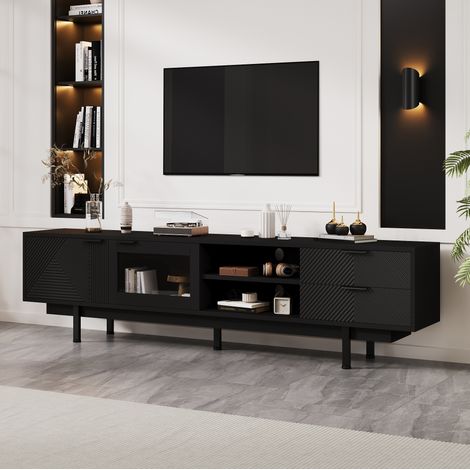 Meuble TV 200 cm 2 portes 2 tiroirs noir OKMYHOME (1/5)