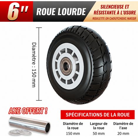 Roue industrielle lourde 6 pouces en caoutchouc 150 mm avec accessoires pour chariot 6 50mm 560 noir 15 × 5 × 18,5 cm 560 g – Livraison gratuite