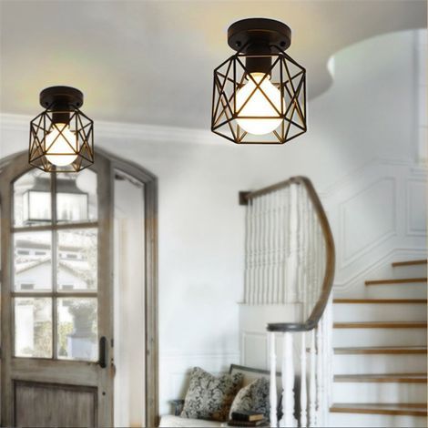 Plafonnier encastré style industriel rétro-vintage, mini suspension en métal peint pour couloir, escalier, chambre et cuisine — Noir. (1/4)