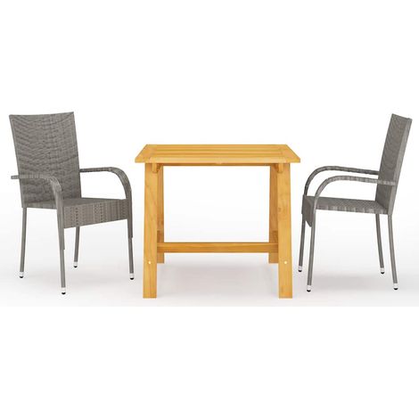 Ensemble repas de jardin 3 pièces, table en acacia et chaises gris - PANGIVO (1/5)