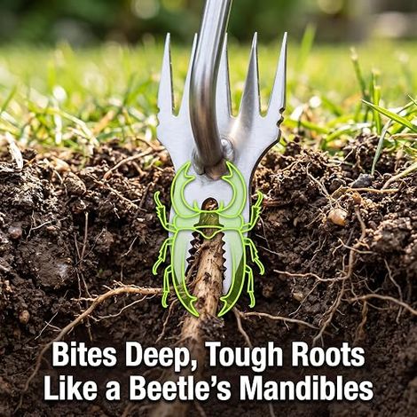 Pulvérisateur à mauvaises herbes, Pulvérisateur à 5 dents en acier inoxydable, Séchoir manuel à manches longues, Extracteur de racines pour jardin, pelouse, scarificateur de dandelion de terrasse (1/4)