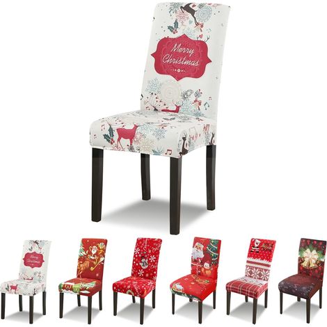 DOLASO Weihnachts-Stuhlhussen-Set, 6 Stück, Stretch-Esszimmerstuhlhussen, universelle waschbare Bezüge, Stuhlbezug für Festival-Weihnachtsdekoration, Weihnachtscreme (1/5)
