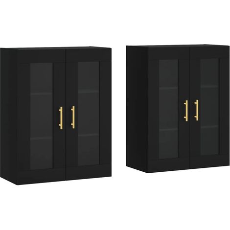 Set di 2 armadietti da parete design pratico portaoggetti 69,5 x 34 x 90 cm in legno ingegnerizzato nero 020055422