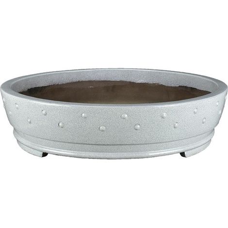 Vaso per bonsai rotondo in gres smaltato bianco effetto crepato 43x42x8,5 cm - TY73a