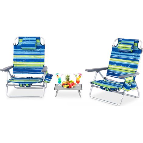 COSTWAY Set Sedia da Spiaggia, Schienale Regolabile 5 Livelli (Blu+Verde) (1/5)