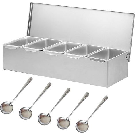 4 Contenants Épices Acier Inoxydable Avec Couvercle Grilles Support Condiments Cuisine Restaurant (1/5)