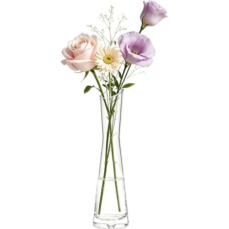 Vase en verre de 25 cm, petit col étroit, vase à petites fleurs, vase transparent à tige unique pour décoration de maison, bureau, centre de table, décoration de table de mariage (1/5)
