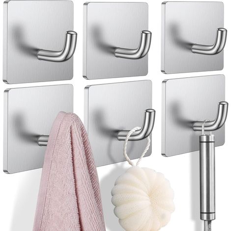 6 Pack Heavy Duty Adhesive Hooks Stick On Wall Hooks Towel Hooks Waterproof Stainless Steel Adhesive Hooks For Towels Adhesive Hanger Clothes Racks (1/5)