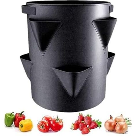 Fraisier Hauteur, 7 Gallon Pot Montant, 6 Poches Sac De Plantation Fraise,Portable Convient À Une Utilisation Intérieure Et Extérieure - (1/5)