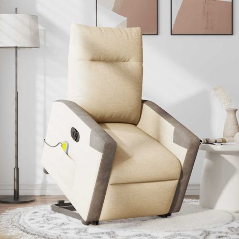 Elektrischer Massagesessel mit Aufstehhilfe Creme Stoff