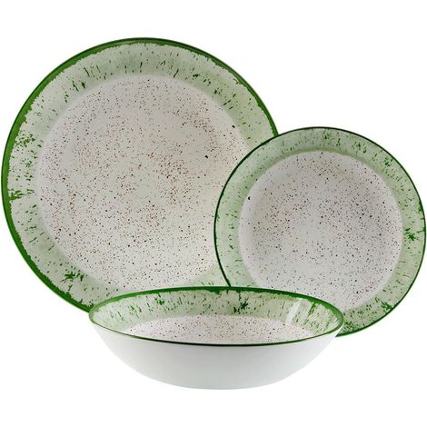 VERSA vajilla porcelana tela verde 18 piezas , Vajilla porcelana tela verda 18 piezas Material: porcelana.
-Medidas: Diámetro: 27 cm.
-6 platos llanos 27cm.
-6 platos hondos 2