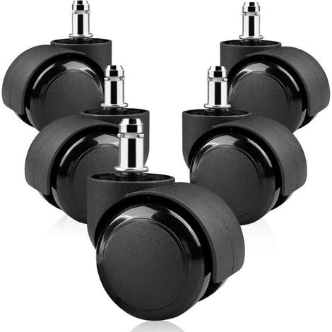5-teiliges Set mit 11 x 22 mm großen, um 360° drehbaren Bürostuhlrollen für Gaming-Stühle, geräuschlos, kratzfest, schwarz – LIAIKI (1/4)