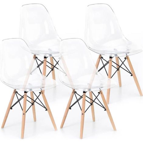 Set 4 Sedie 46x47x82 cm in Legno e Policarbonato Trasparente (1/5)
