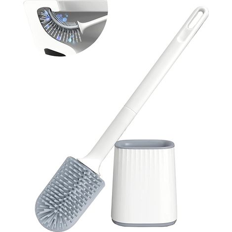 Brosse et support pour cuvette de toilette, poils en silicone, nettoyage en profondeur de la jante de la toilette de la salle de bain (1/5)