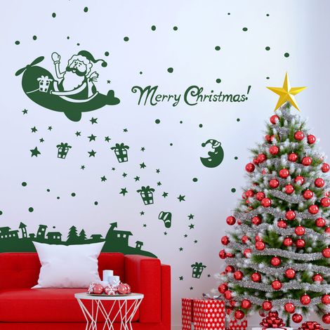Sticker Ambiance merry christmas - 40x25cm - vert - Autocollants adhésifs noël - décoration fêtes (1/3)