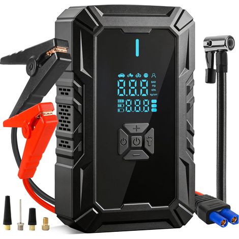 Démarreur de Batterie Auto Portable avec compresseur, Compatible véhicules Essence et Diesel 1,5L à 8L (Batteries 12V), gonflage Rapide des pneus, Aide au démarrage Durable (1/5)
