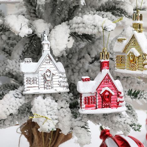 Pendentif Maison - Décoration Arbre De Noël En Plastique Électroplatiné - Pour Intérieur Extérieur Fêtes Familiales - Lot De 4 (1/5)