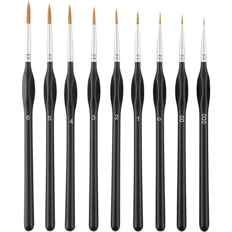9x Feinmalpinsel Set für Details – Künstler-Pinsel für Acryl, Öl, Aquarell, Miniatur & Modellbau