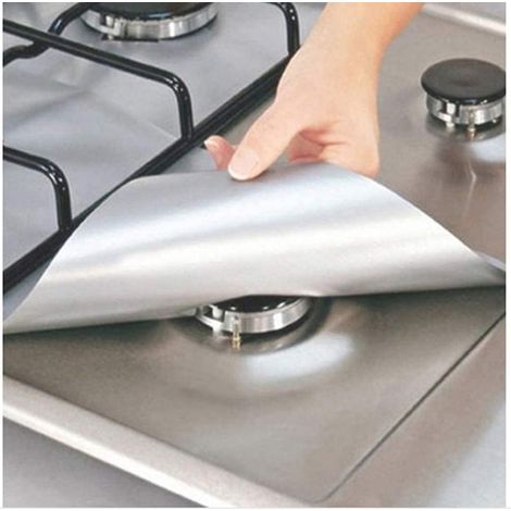 Lot de 4 protections anti-adhésives réutilisables pour cuisinières et brûleurs à gaz Silver (1/4)