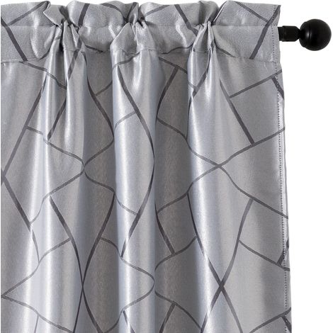 Paire de rideaux gris semi-occultants fantaisie géométrique argentée pour salon, chambre, bureau, balcon, porte fenêtre, 2 panneaux avec poche (gris et argent, 70 x 240 cm) (1/5)