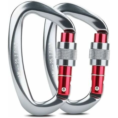 Mousquetons Escalade, 2pcs Mousqueton à Verrouillage Automatique Aluminium INOX D-Anneau Mousqueton pour l'escalade et Le Rappel, Chiens de Serrure,Hamac Balançoire, Tente, Grande Taille, Gris (1/4)