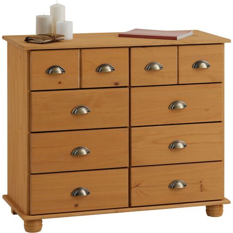 Idimex – Commode enfant 8 tiroirs en pin massif – Finition cirée coloris antique – Dimensions 80 x 92 x 39 cm (H x L x P)