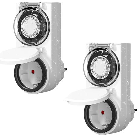 2X Zeitschaltuhr Steckdose Aussenbereich, IP44 Outdoor Mechanische Timer mit Kindersicherung & Schutzabdeckung, Analoge Tageszeitschaltuhr für Außen, 16A/3.680W (1/5)