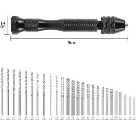 MIni perceuse à main Twist Drill Bits +48 micro forets hélicoïdaux sans fil en Aluminium Pin Vise Outils Rotatifs forets hélicoïdaux adjustable Pyrogravure Maison plastique trou cuivre (1/4)