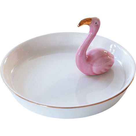 Support Bijoux - En Céramique - Figurine Flamingo - Pour Table de Toilette Bureau ou Salle de Bain - 1 Pièce (1/5)